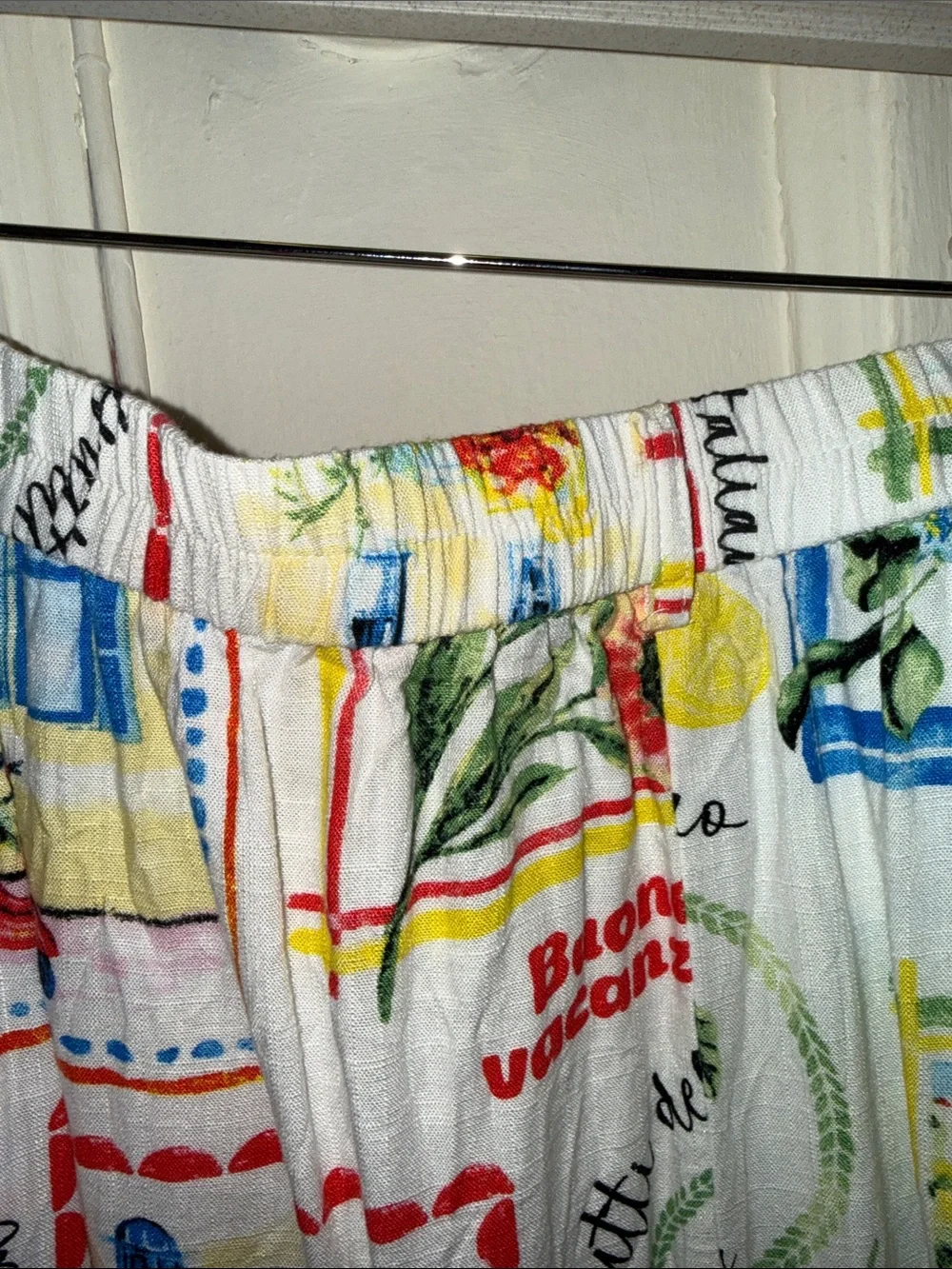 White A-Line Printed Maxi Skirt with Lemon & Coastal Motifs
